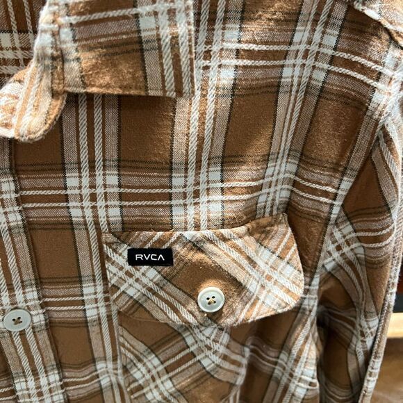 NWT RVCA Men's Brown Plaid Shirt Size Medium #202 - Picture 3 of 6